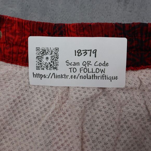 Swim Shorts Womens Red Elastic Waist Drawstring Button Pocket Graphic Print - Picture 14 of 14